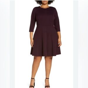 Eliza J Purple A Line 3/4 Sleeve Fit and Flare Dress Size 6 NWT